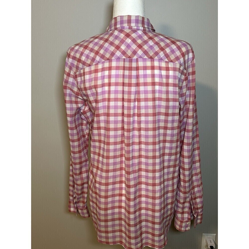 Eddie Bauer Women’s Shirt Pink/Orange Plaid Button Up Classic Fit Size Large - Picture 3 of 6